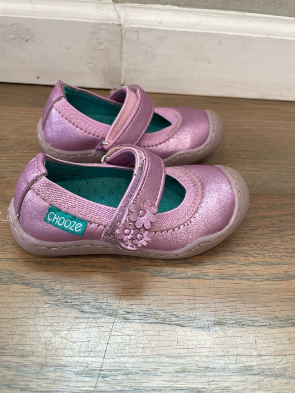 Chooze Pink Mary Jane Shoes Toddler Size 5 Metallic Flower